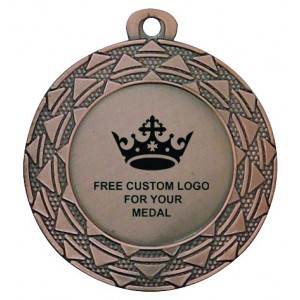 PACK OF 100 BULK BUY 40MM COPPER MEDALS, RIBBON AND CUSTOM LOGO **AMAZING VALUE**